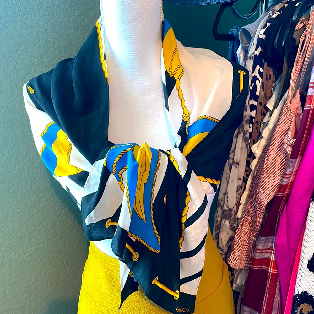 Albert Nipon 100% Nautical Silk Scarf - image 1